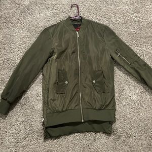 Long green bomber jacket